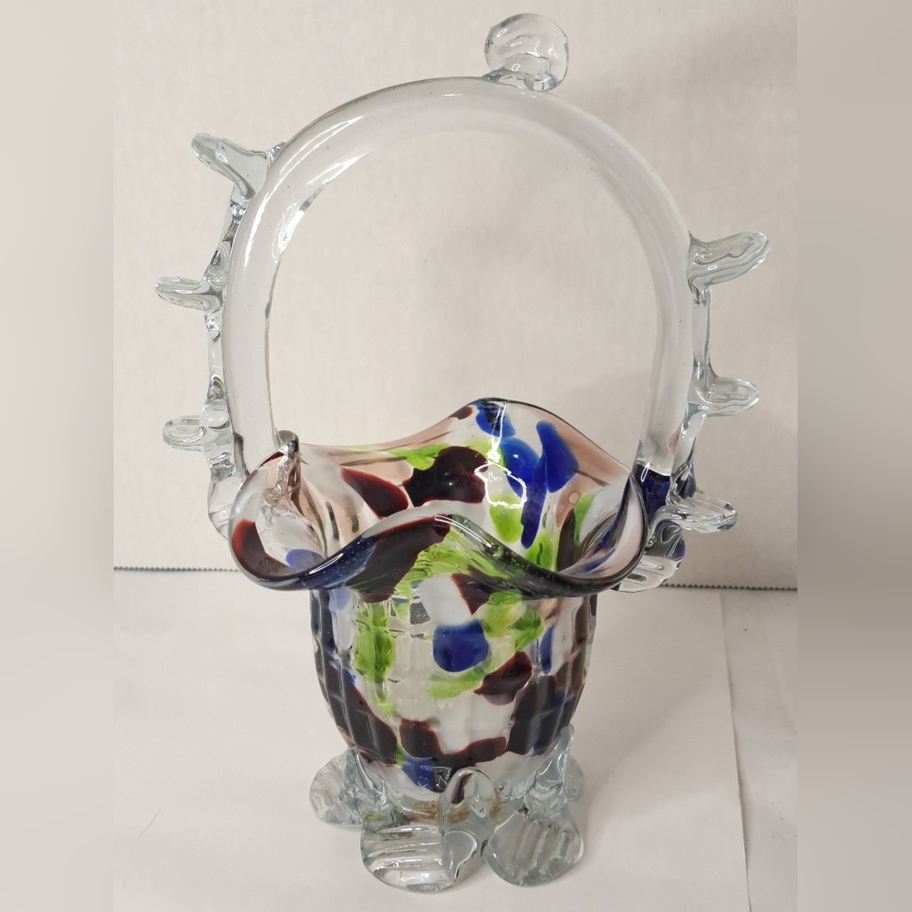 Beautiful Glass Vintage Austrian Posy Basket.  Gorgeous Gift.